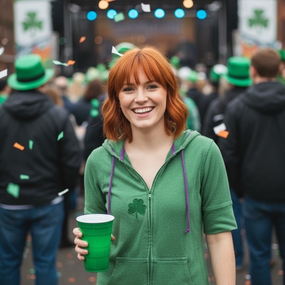 Duluth Trading Co Hoodie Womens S Green Shamrock Full Zip S/S st. Patrick's Day